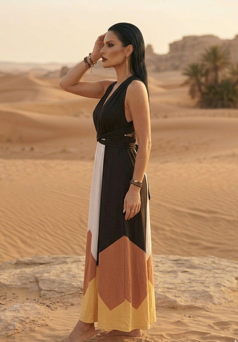 Vestido halter, negro, blanco, mostaza