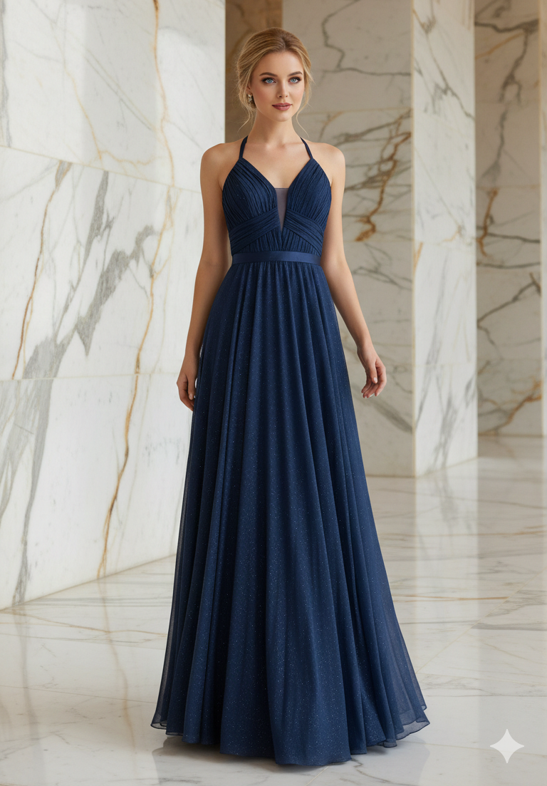 Vestido azul marino largo gala