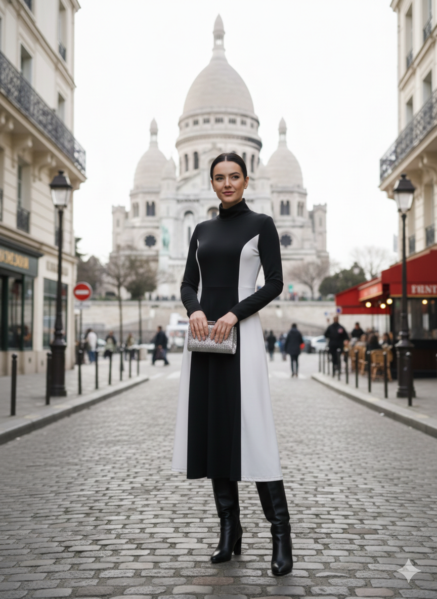 Vestido negro con blanco