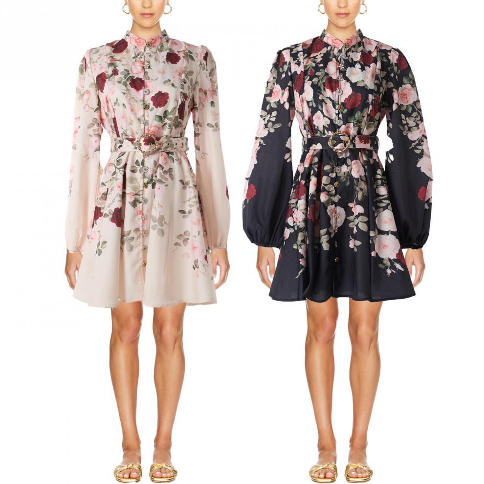 Vestido negro con flores rosas y rojas