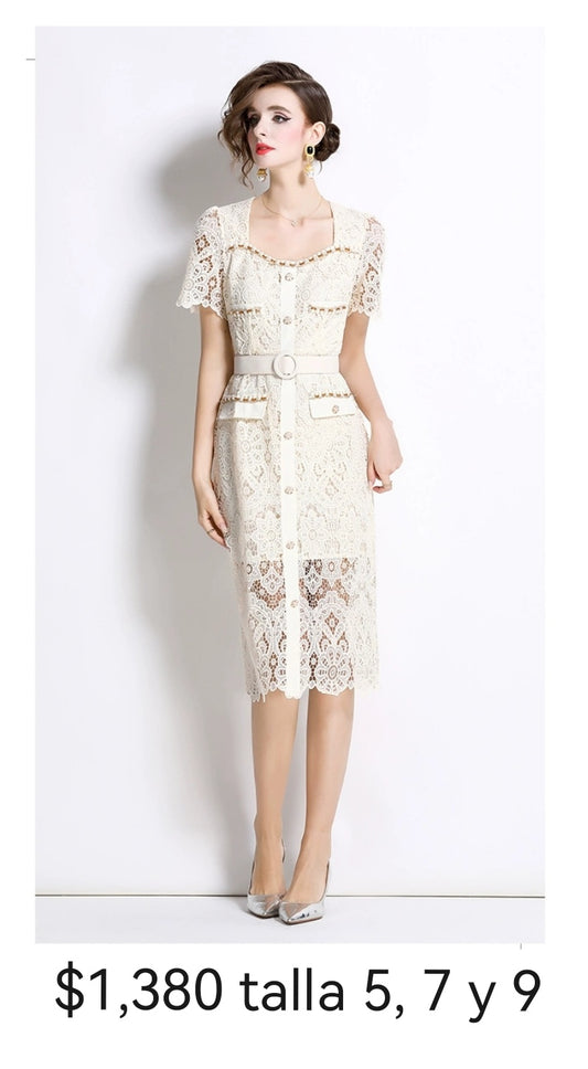 Vestido encaje beige
