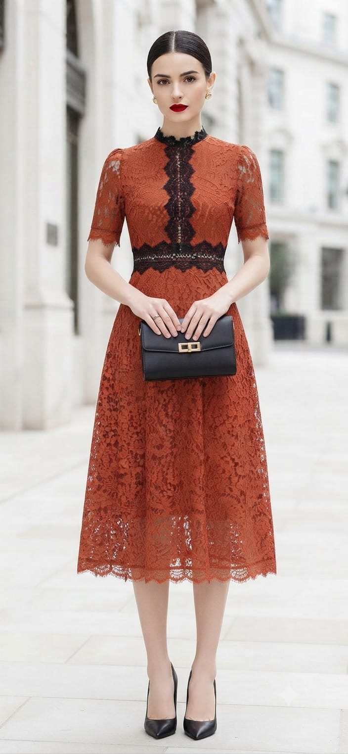 Vestido encaje terracota