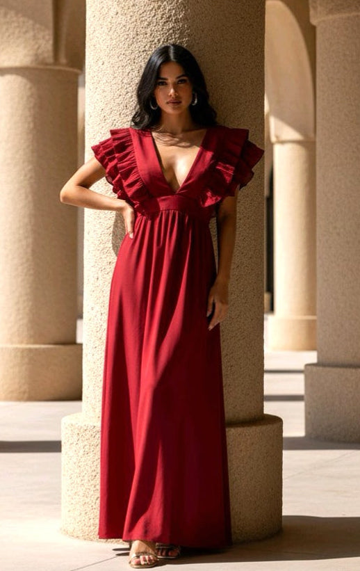 Vestido rojo ruffles