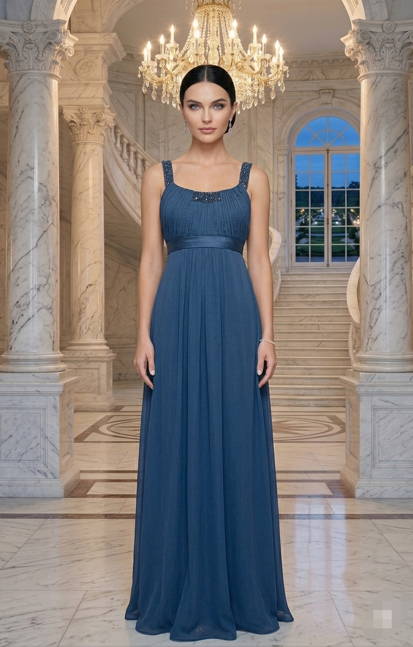 Vestido azul marino corte princesa