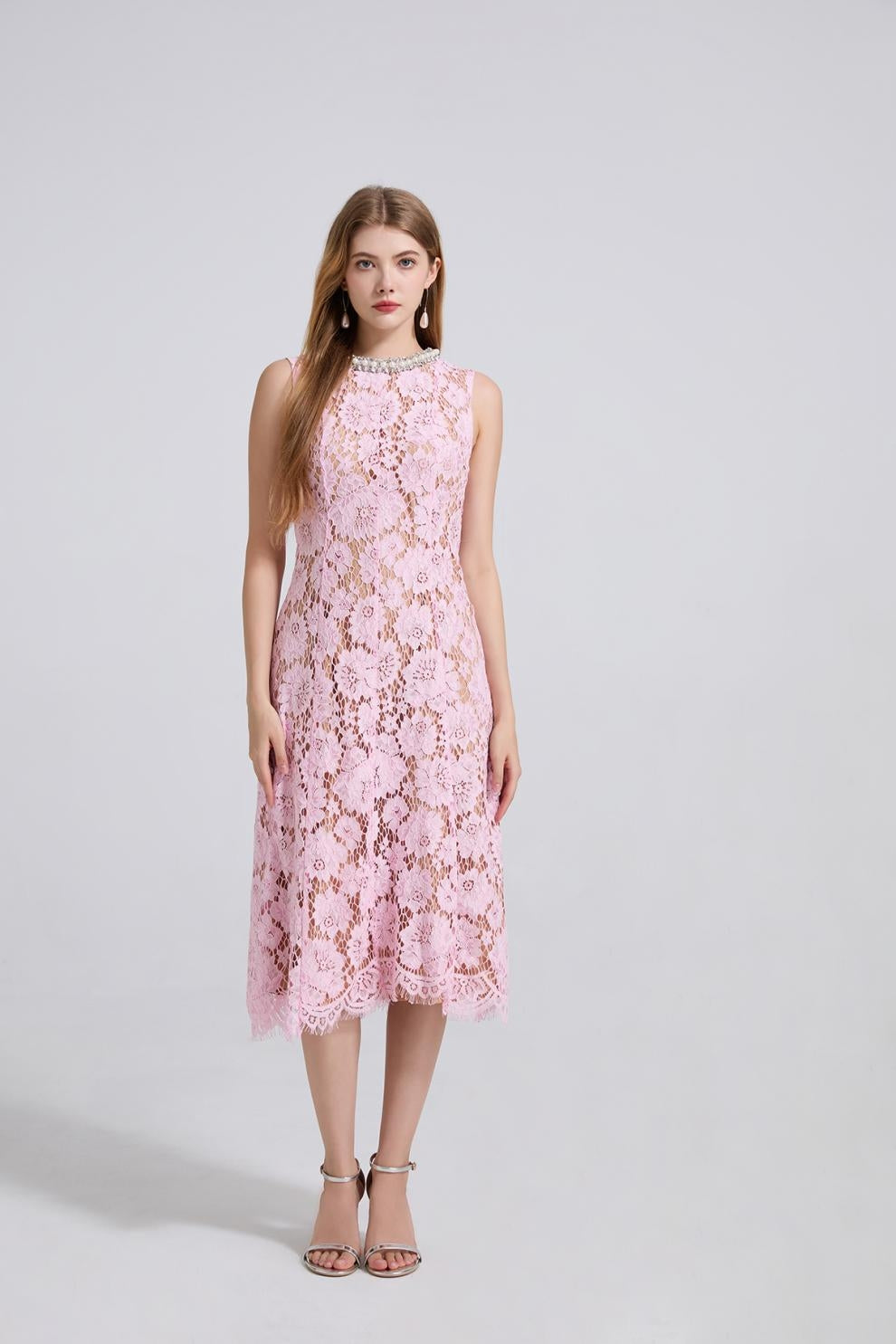 Vestido rosa perlas