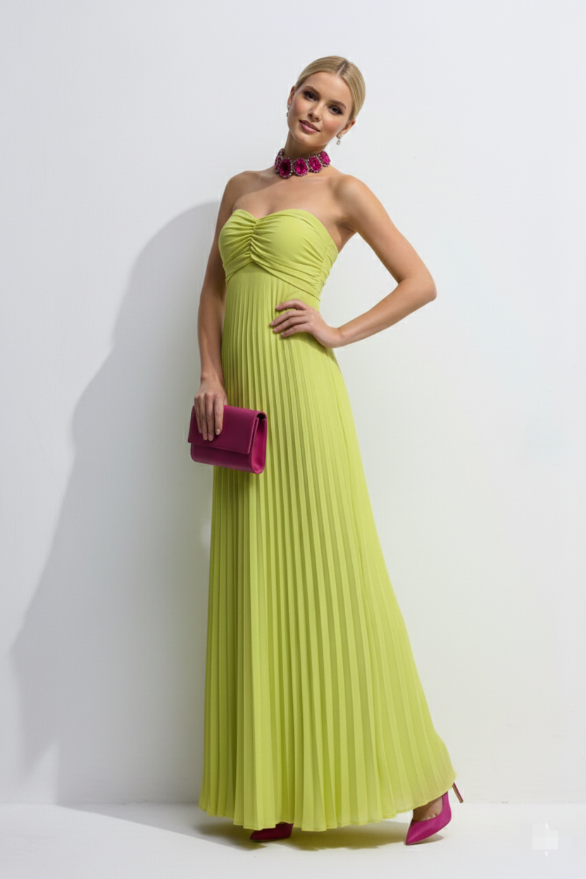 Vestido strapless amarillo limón