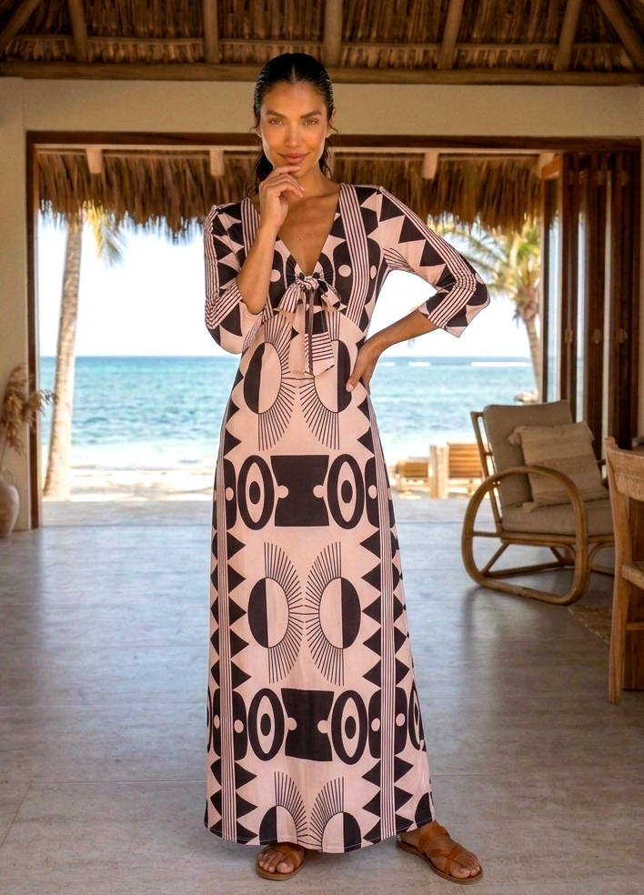 Vestido boho palo de rosa con negro