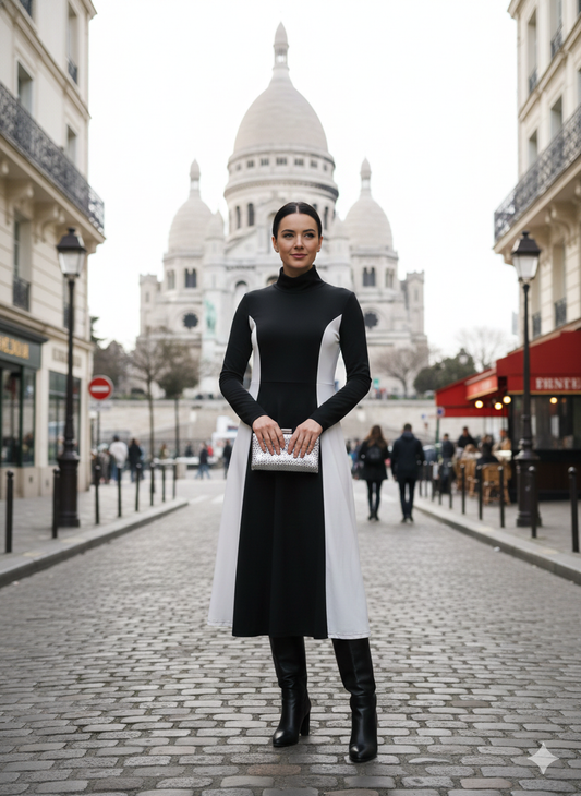 Vestido negro con blanco