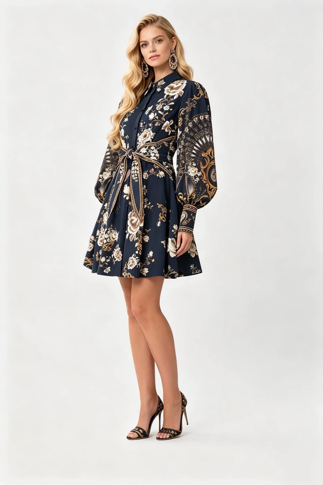 Vestido corto negro estampado