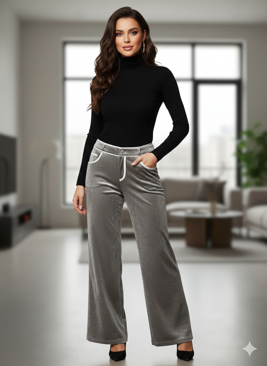 Pantalón plateado terciopelo