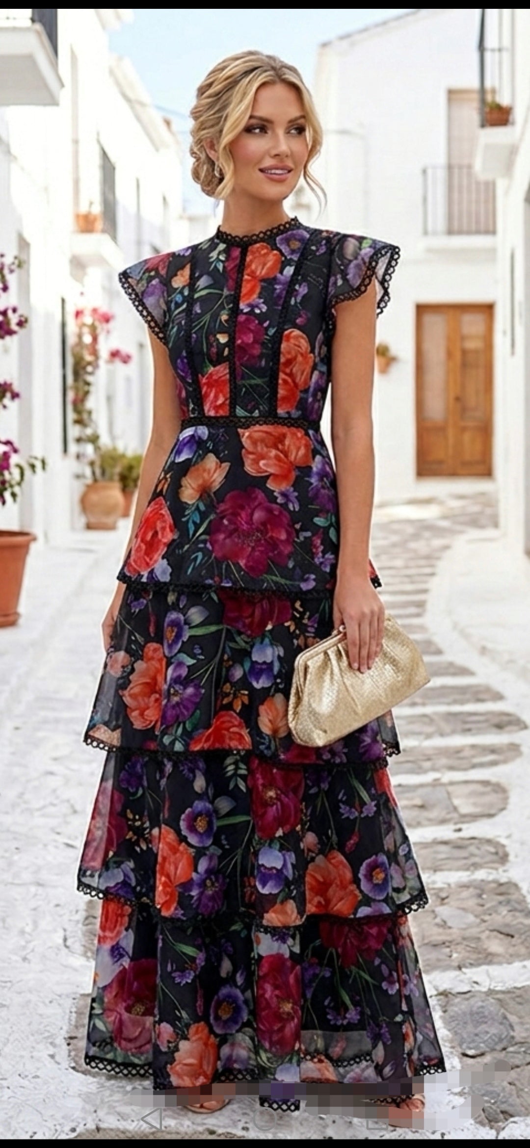 Vestido negro floral olanes