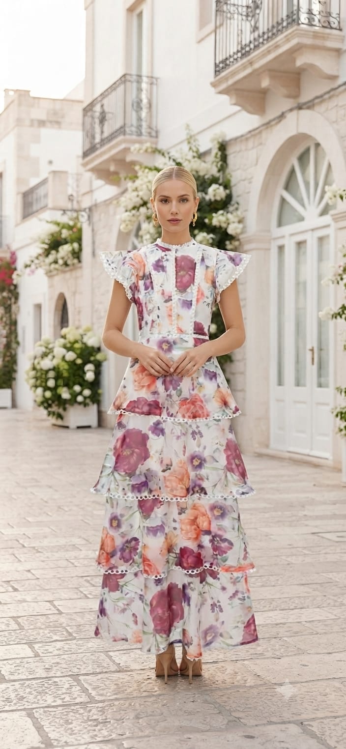 Vestido floreado fondo blanco