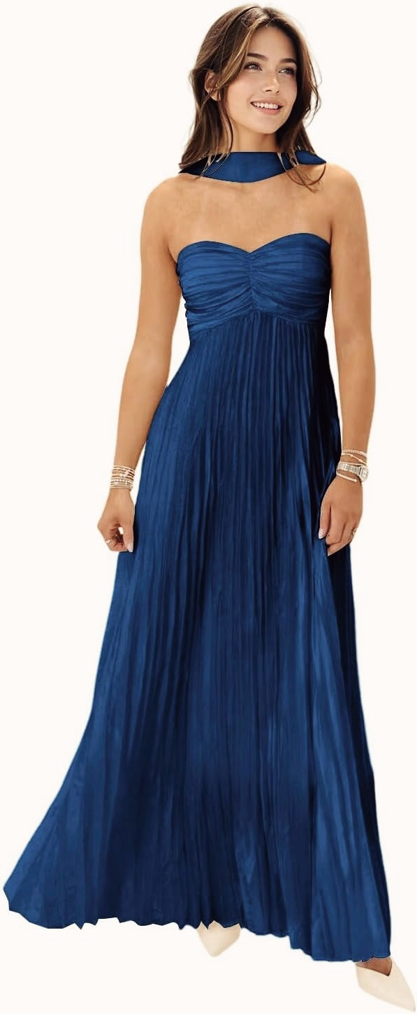 Vestido strapless azul marino
