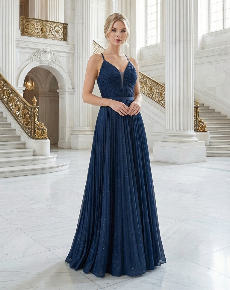 Vestido azul marino largo gala