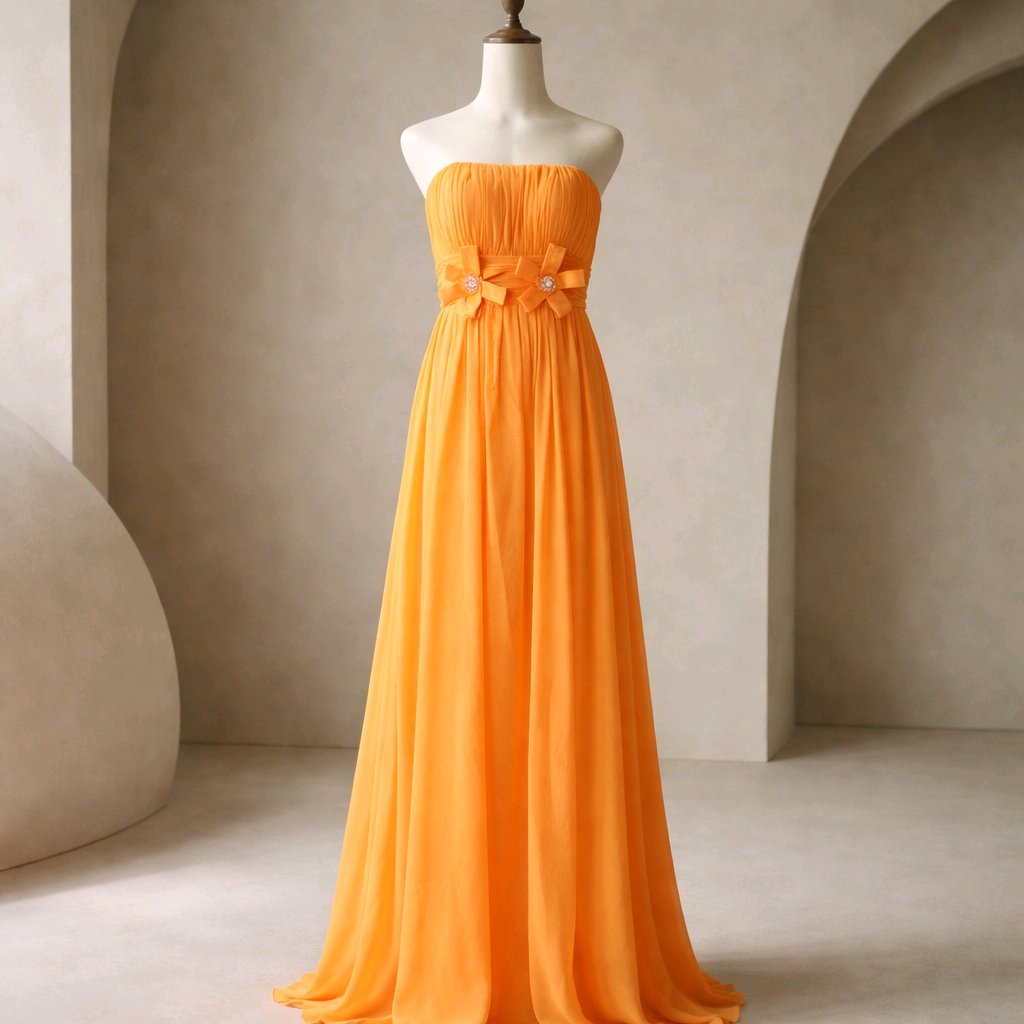 Vestido mandarina largo, straples