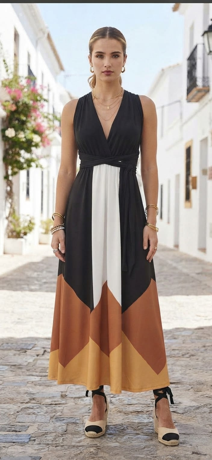 Vestido halter blanco negro boho