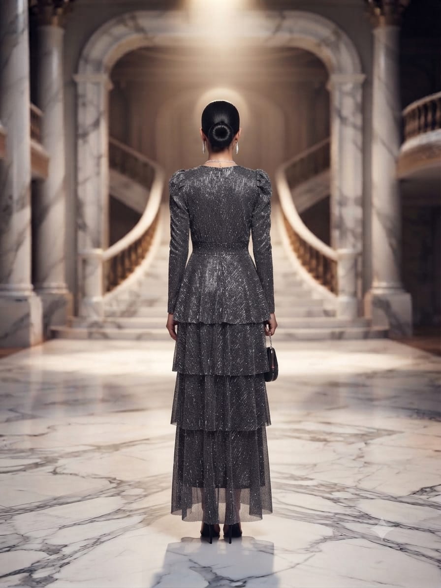 Vestido plata plomo
