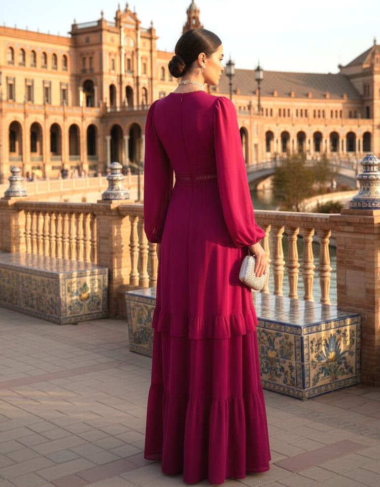 Vestido boho tinto-fiusha