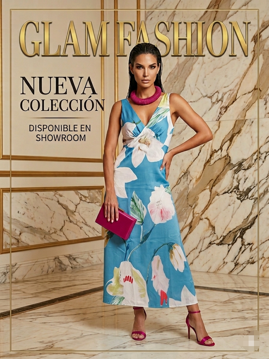 Vestido midi turquesa floral