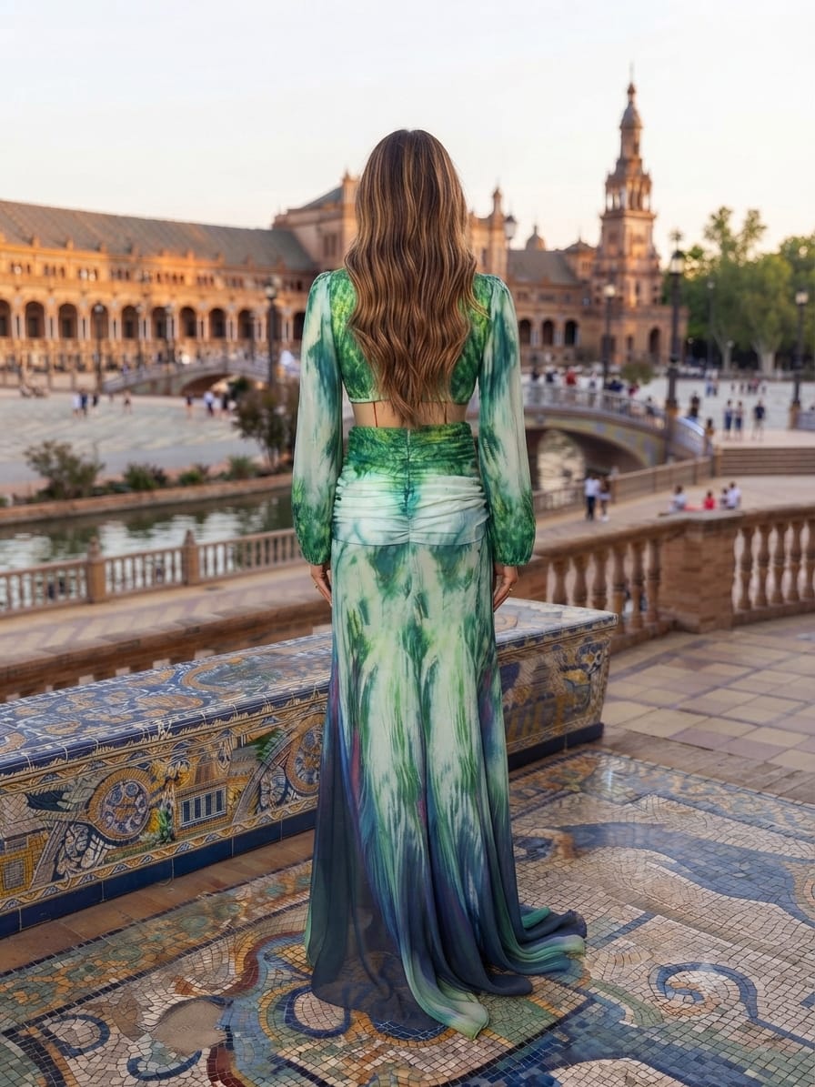 Vestido verde estampado