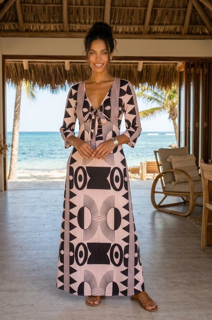 Vestido boho palo de rosa con negro