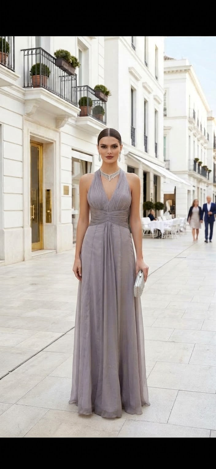 Vestido halter gris plata
