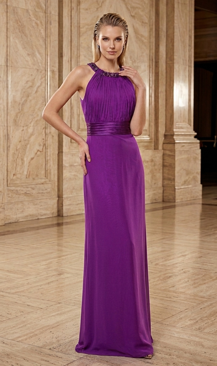 Vestido morado cardenal halter