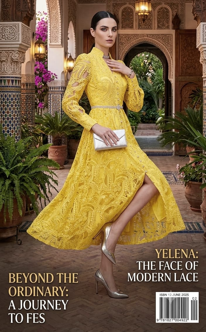 Vestido amarillo suave midi, cinturón perlas