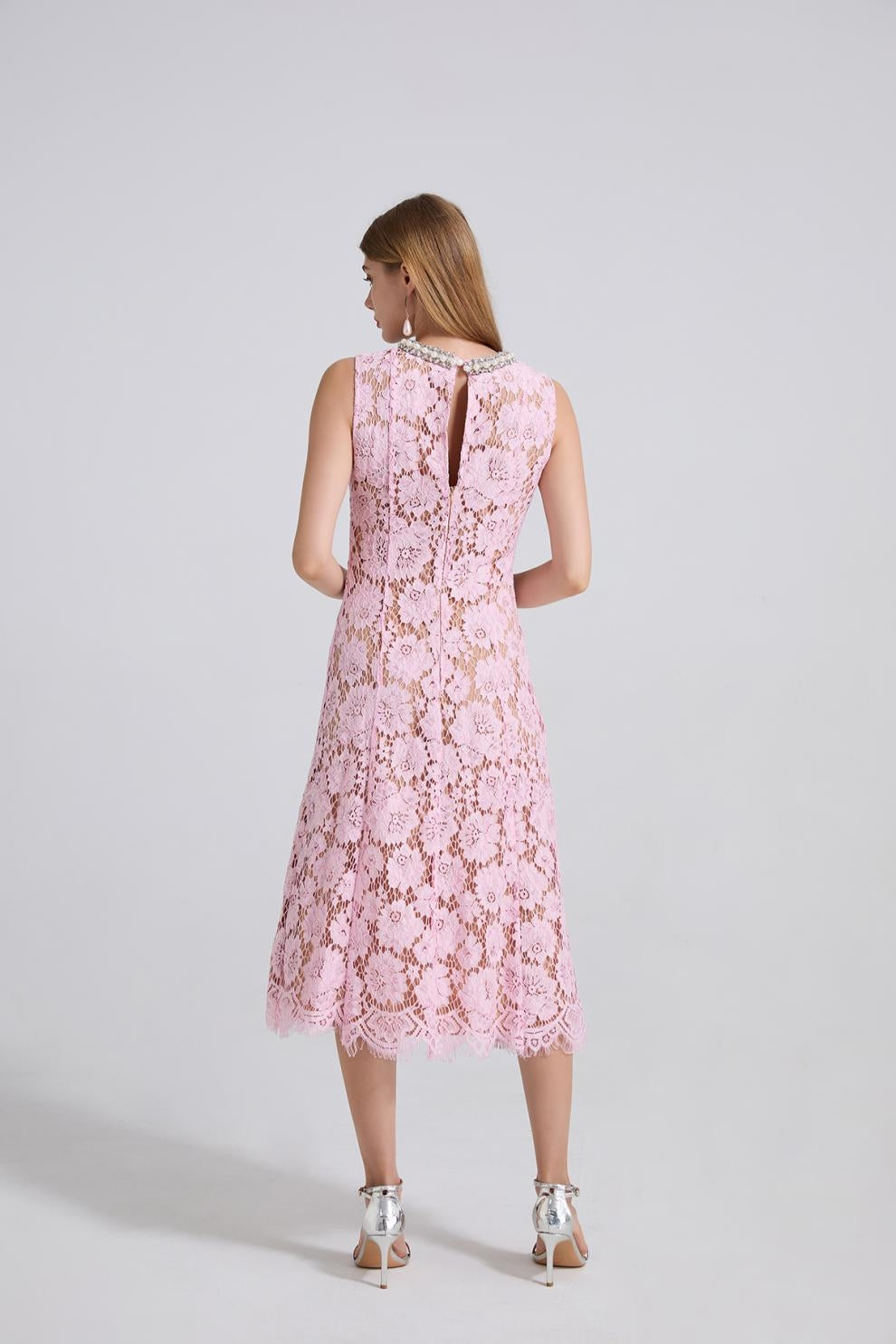 Vestido rosa perlas