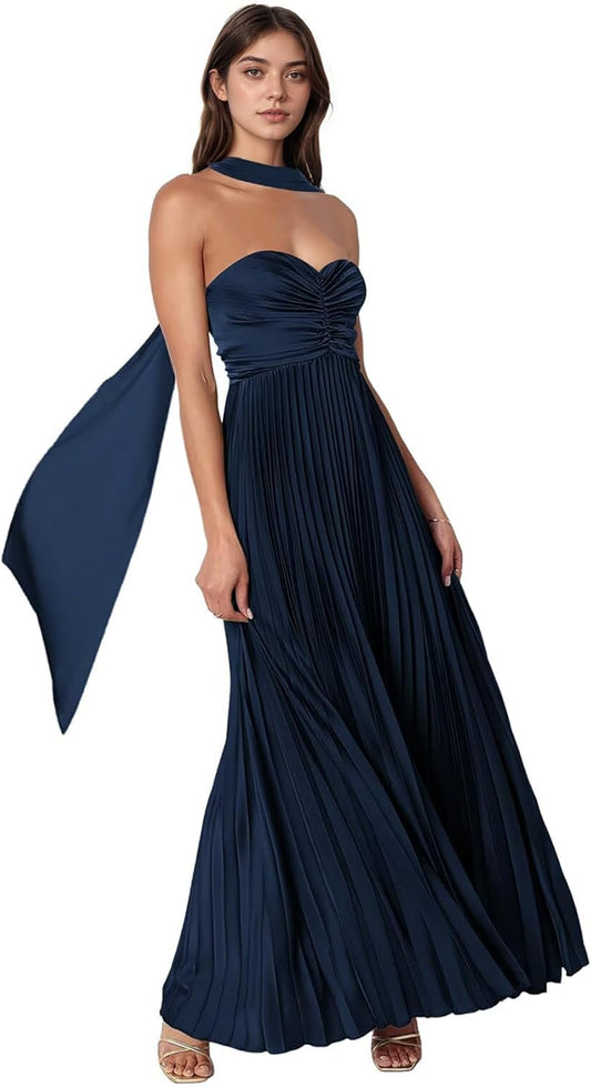 Vestido strapless azul marino