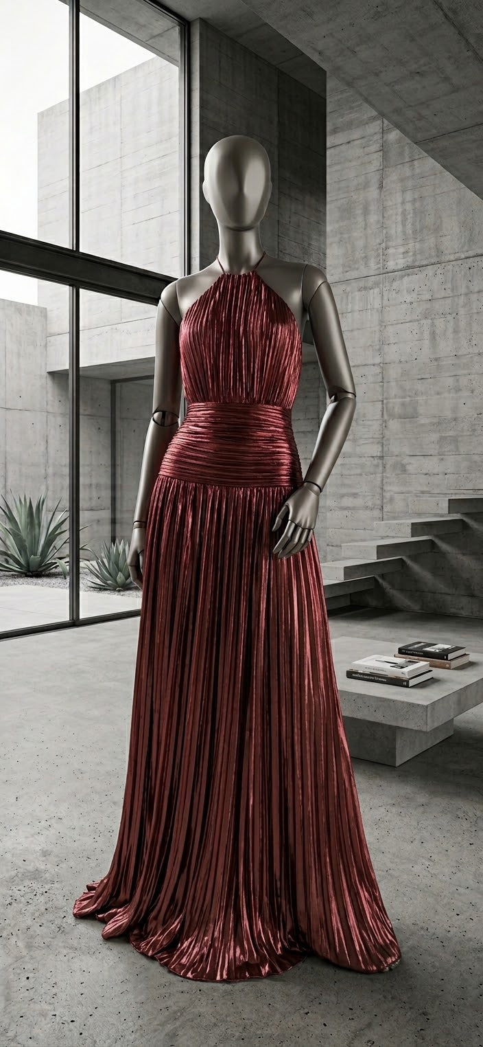 Vestido metálico oro y vino
