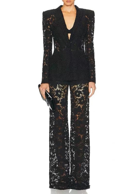 Conjunto traje sastre encaje negro