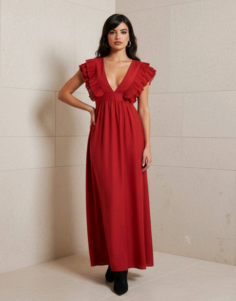 Vestido rojo ruffles