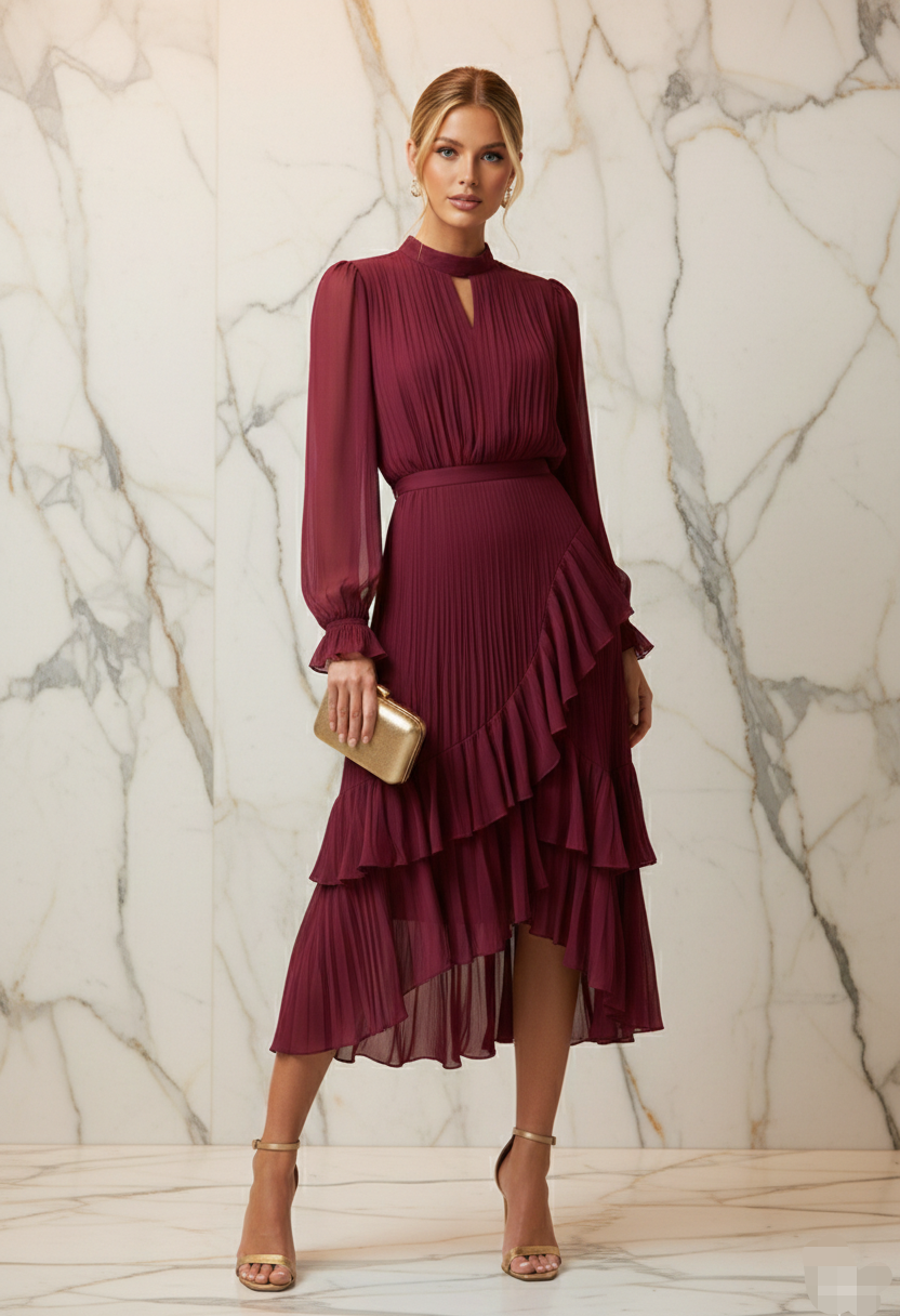 Vestido tinto plisado