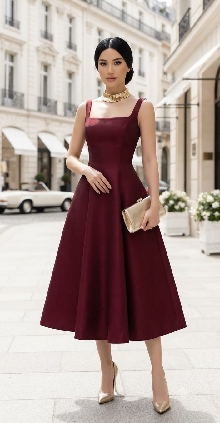 Vestido tinto midi tirantes