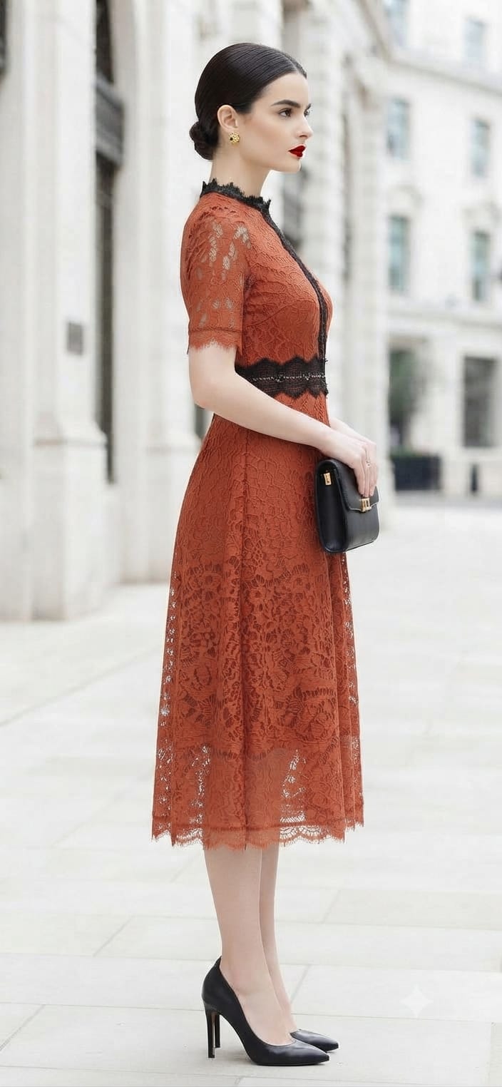 Vestido encaje terracota