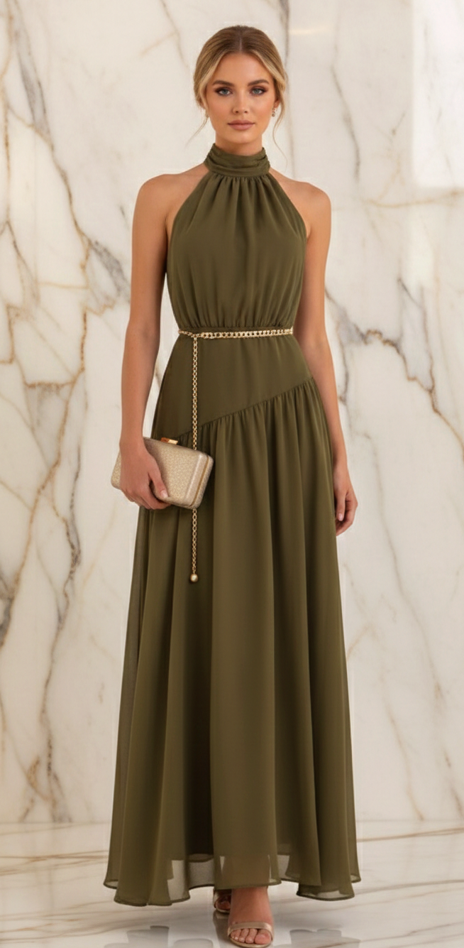 Vestido verde aceituna halter