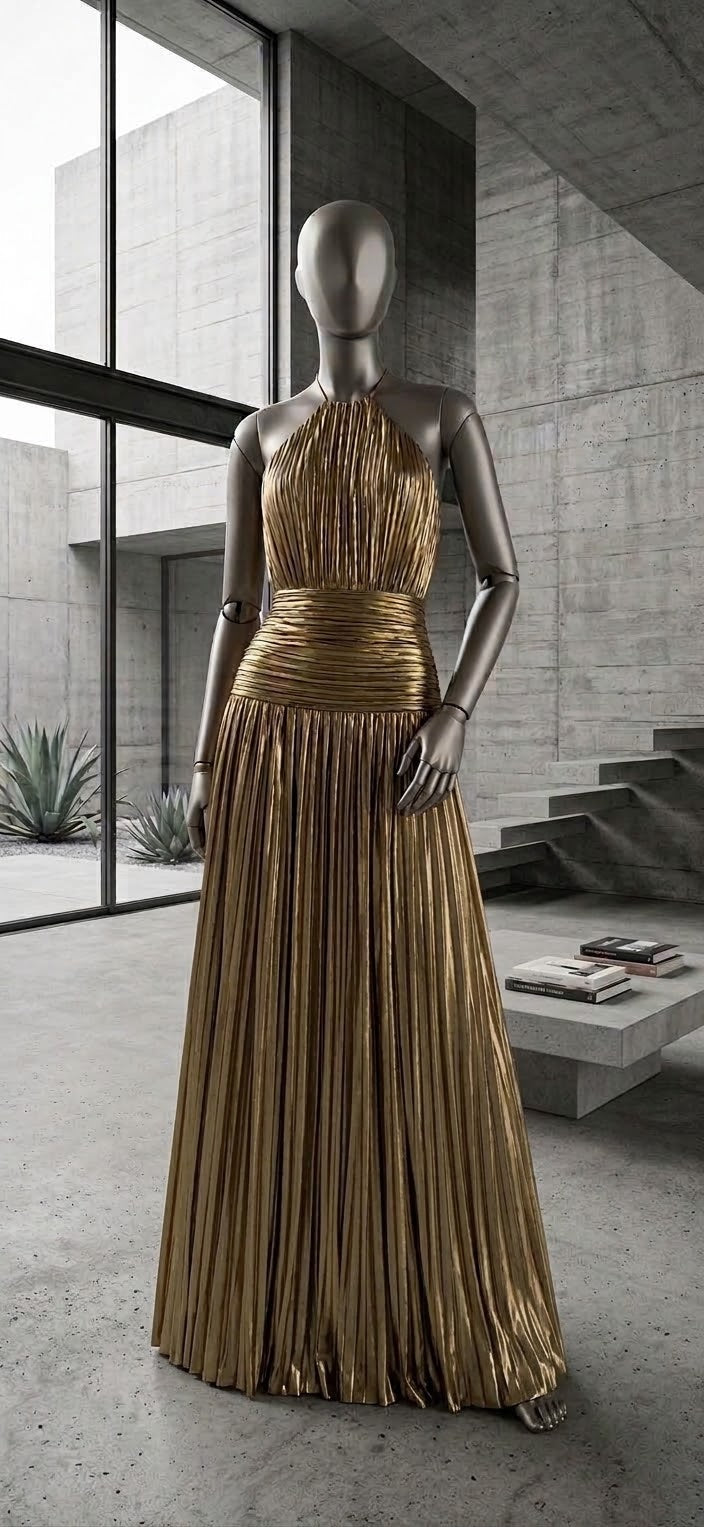 Vestido metálico oro y vino