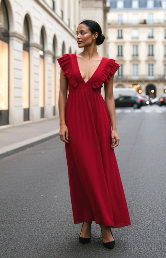 Vestido rojo ruffles