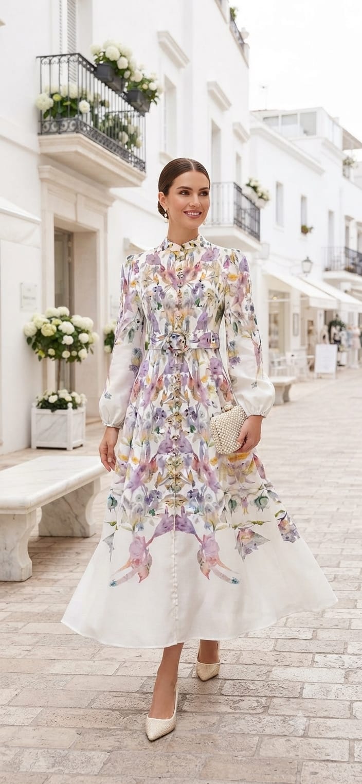 Vestido blanco con flores pastel