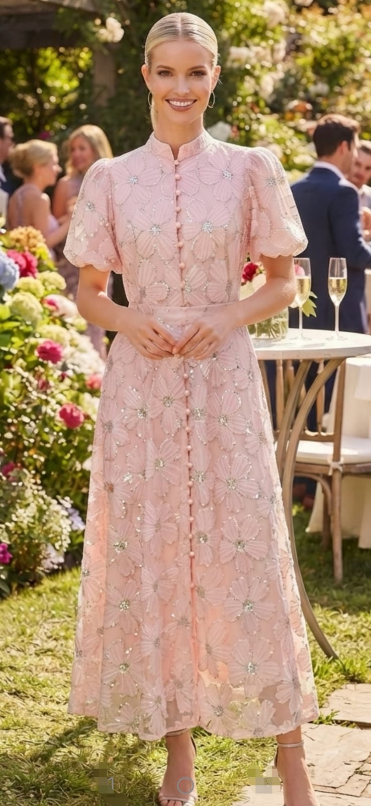 Vestido beige flores grabadas