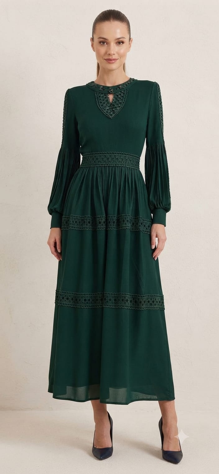 Vestido verde esmeralda midi