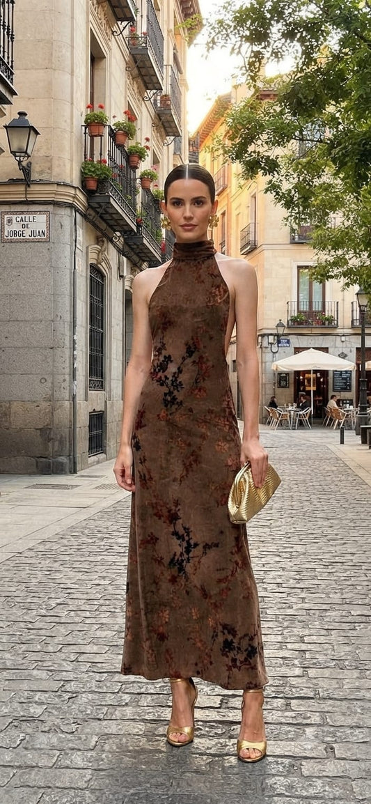 Vestido halter cafe