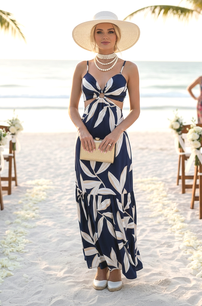 Vestido tirantes azul marino floral blanco