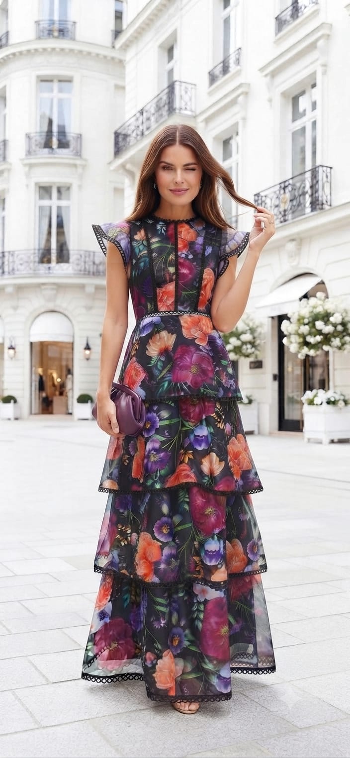 Vestido floreado negro