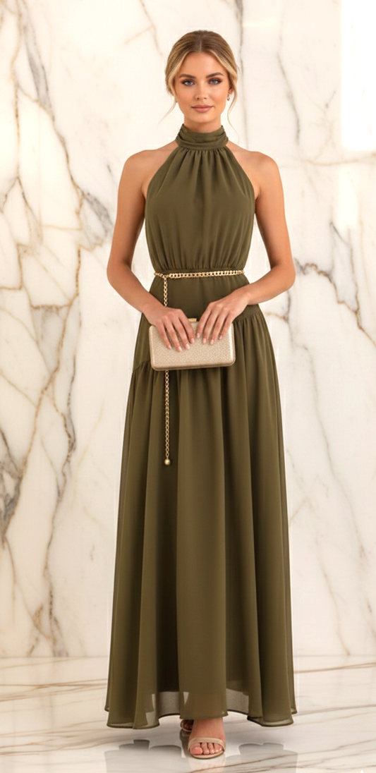 Vestido verde aceituna halter