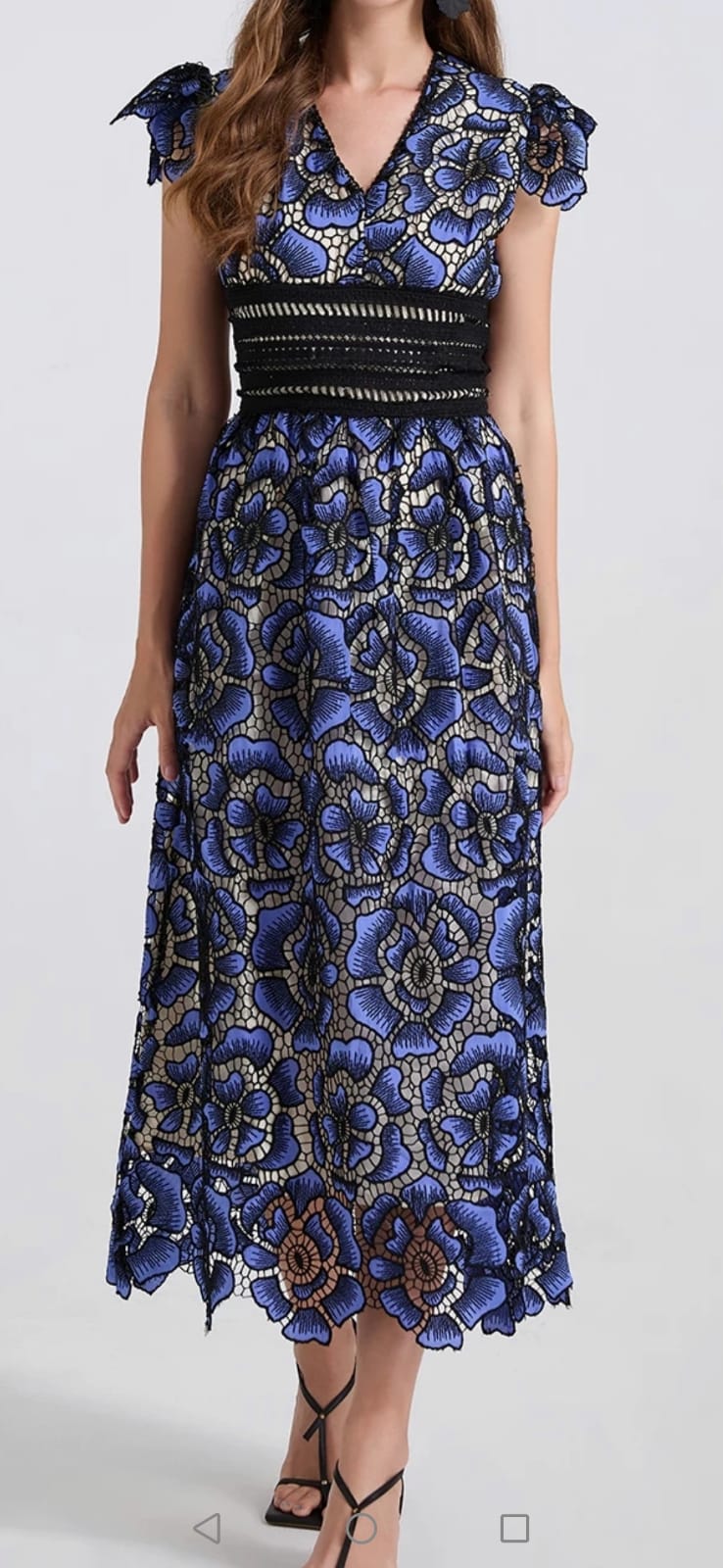Vestido encaje azul rey negro