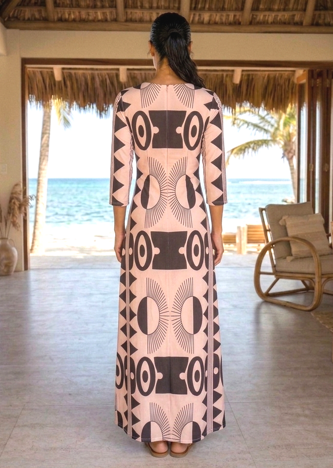 Vestido boho palo de rosa con negro