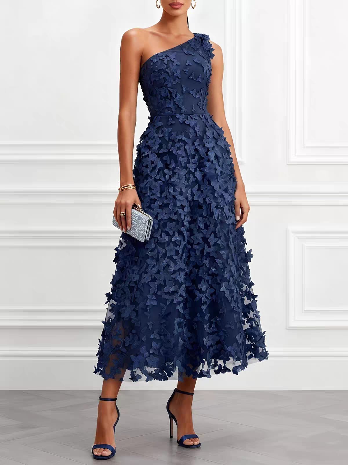 Vestido 1 hombro azul marino
