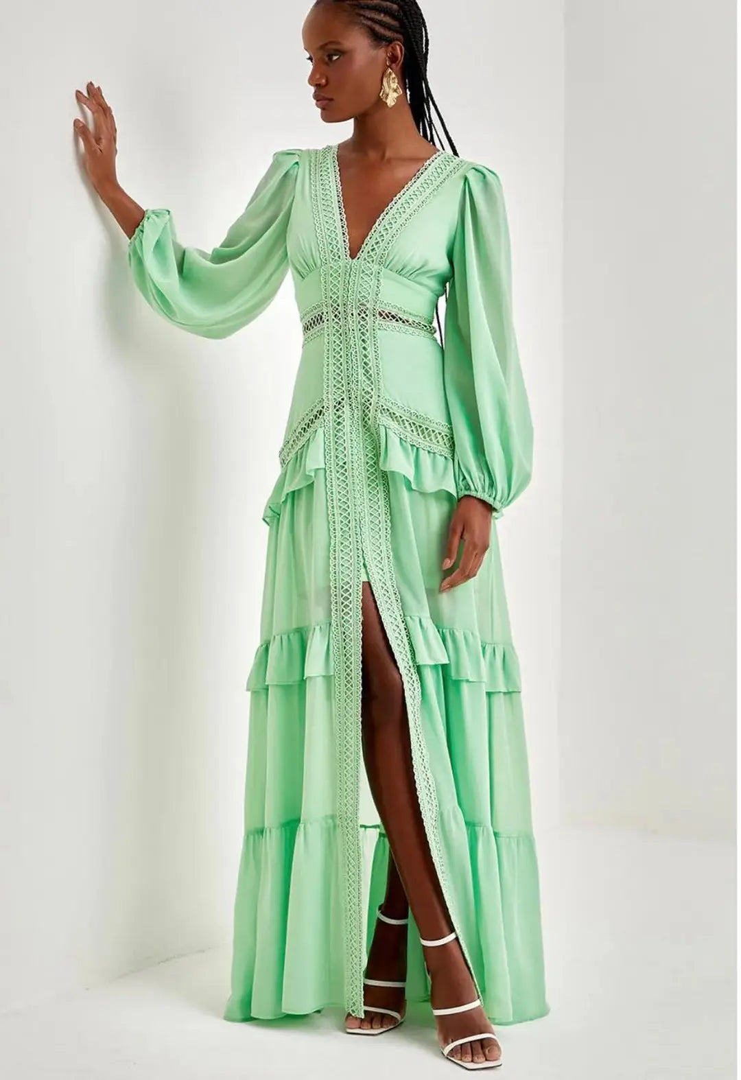 Vestido verde menta boho